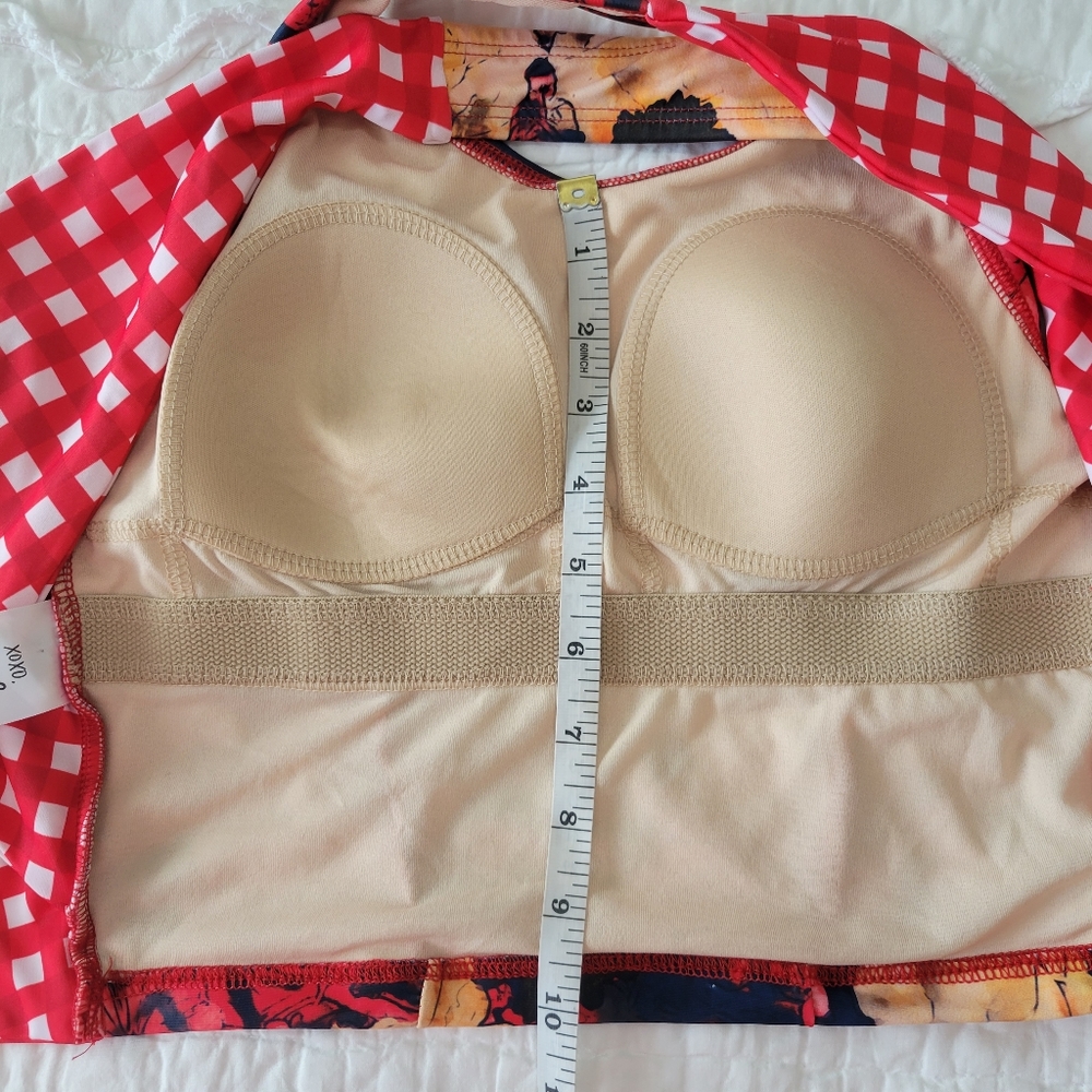 Lime Ricki Watercolor Crossback Tankini Top S NWT Red Floral X Gingham - Picture 9 of 13